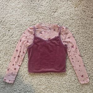 Pink Floral Long Sleeve Top with matching Velvet Cami